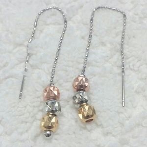 Three Color Beaded Cutting Ball Threaded Earrings